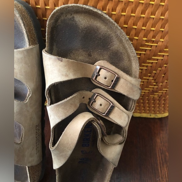 Birkenstock Florida Soft Footbed Tan Leather Sandal Slides - Picture 3 of 9